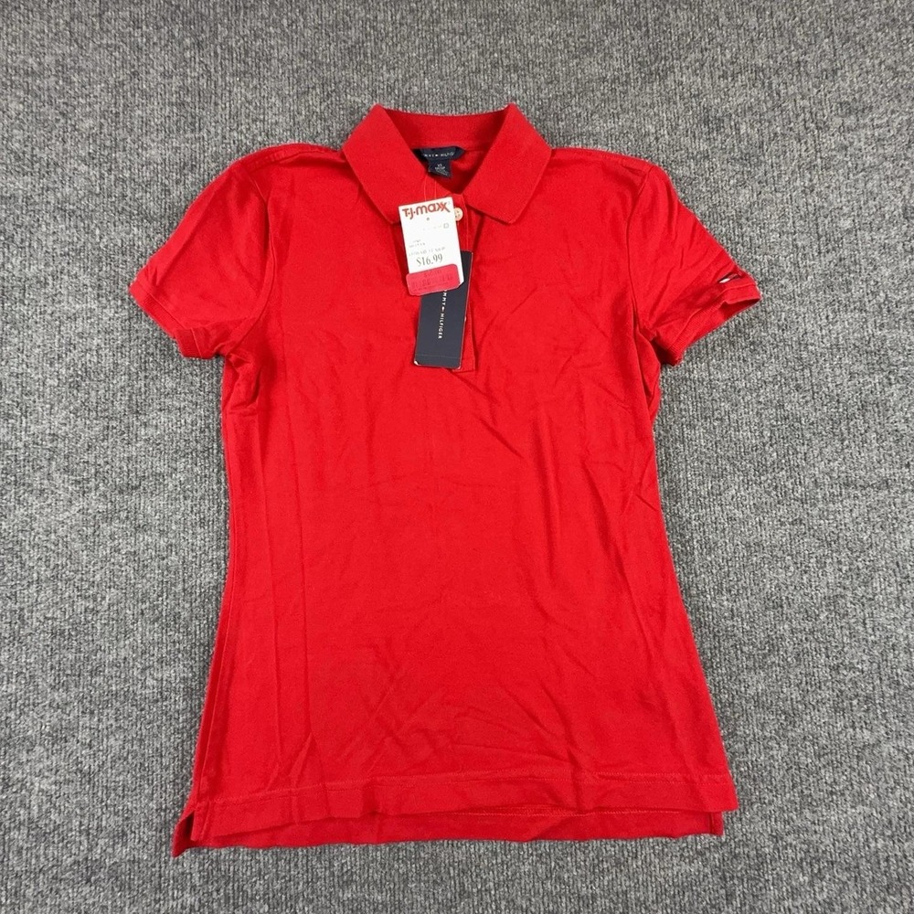 Tommy Hilfiger Polo Shirt Womens XS Red Stretch Short Sleeve Top 7518476